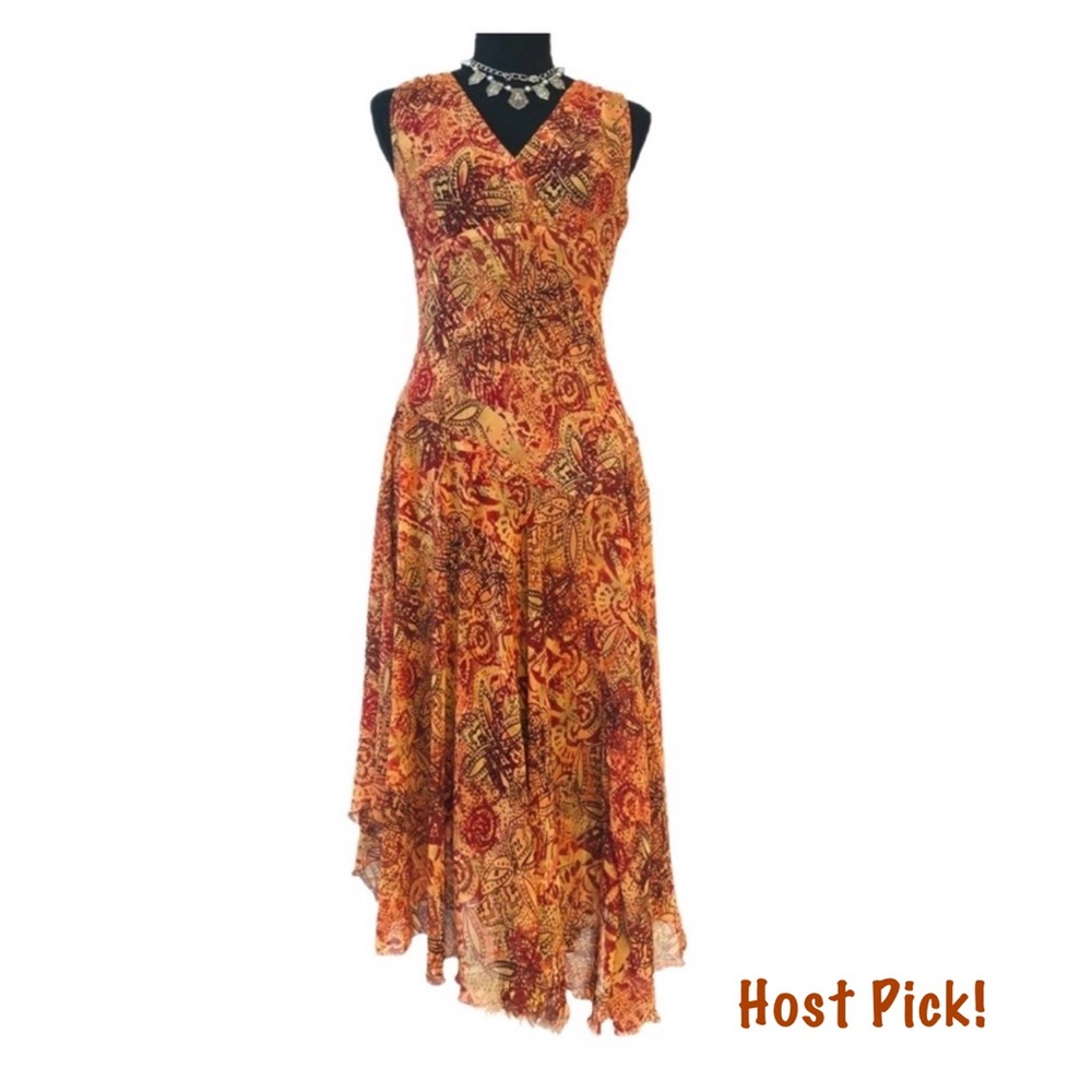 DRESS BARN ~ Asymmetrical Sleeveless Multi, Fall Colored Lined Dress size 6
